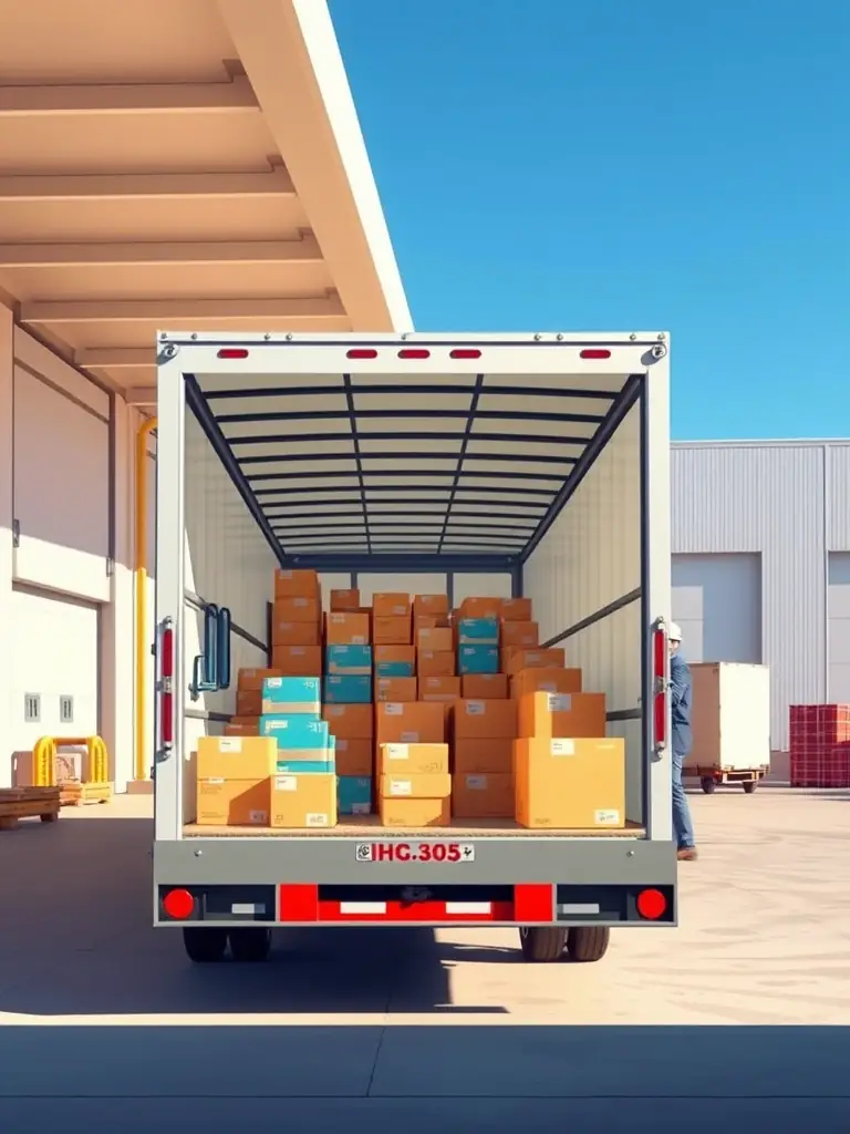 A dry van trailer being loaded with boxes at a distribution center, showcasing the versatility of dry van transport for various goods.