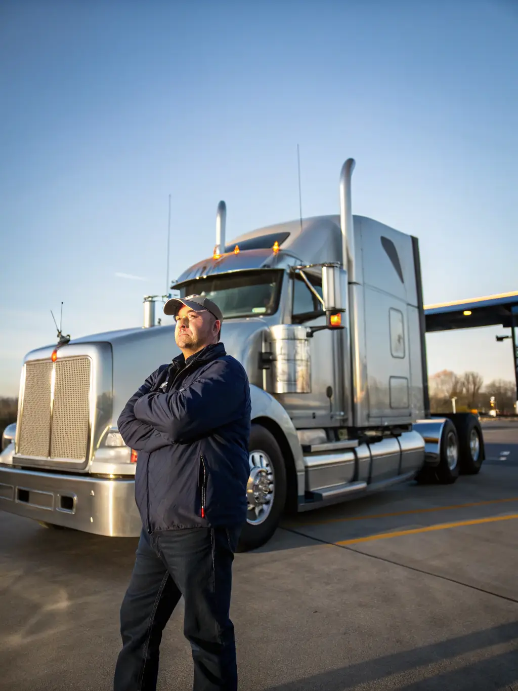 A professional truck driver smiling confidently while holding a paycheck, symbolizing financial stability and rewarding compensation at WADT Transportation.